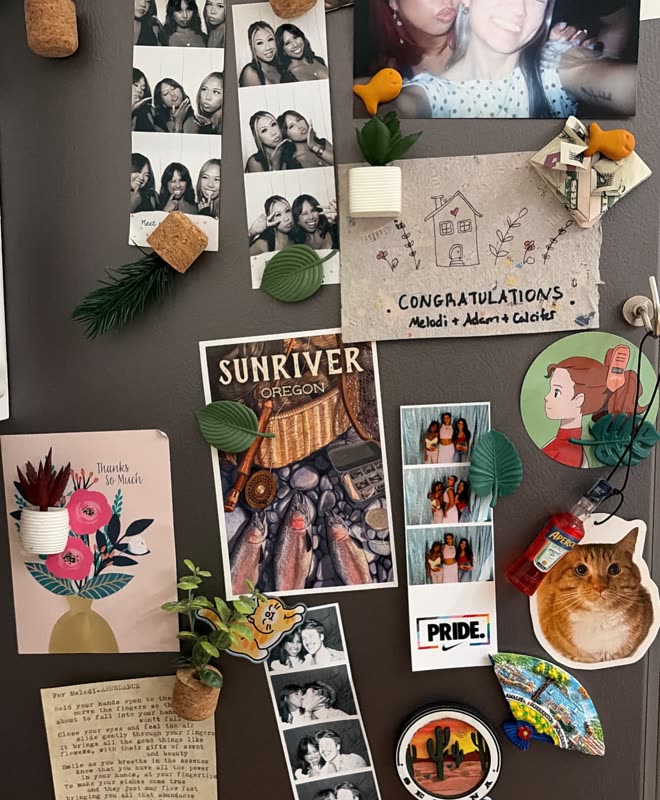The photo board by the kitchen